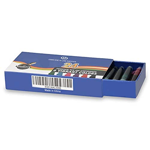 Dryden Designs Fountain Pen Ink Cartridges - Assorted Colors: Black, Blue, Green, Purple, Red, Pink - Short International Standard Size - Disposable And Generic Ink Refill Cartridges #TOP4