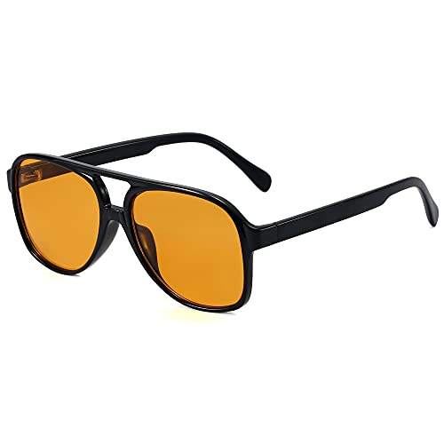 kachawoo Big Square Frame Sunglasses UV400 Ladies Sun Glasses for Men Yellow Brown Female
