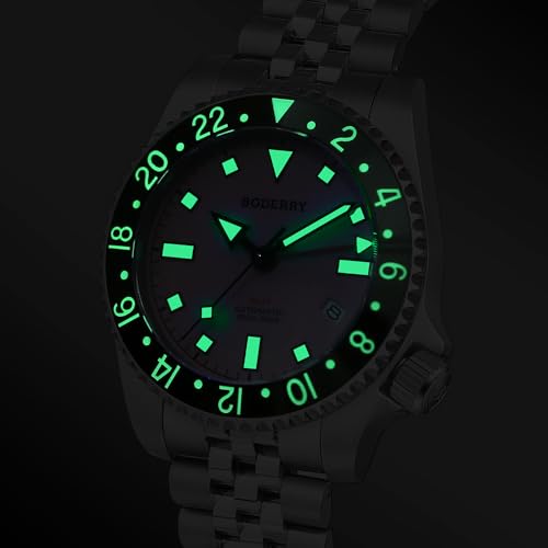 Image of BODERRY Men's Watch Titanium Automatic 200M Waterproof Diver Watch with GMT Automatic Movement and Titanium Bracelet-Admiral