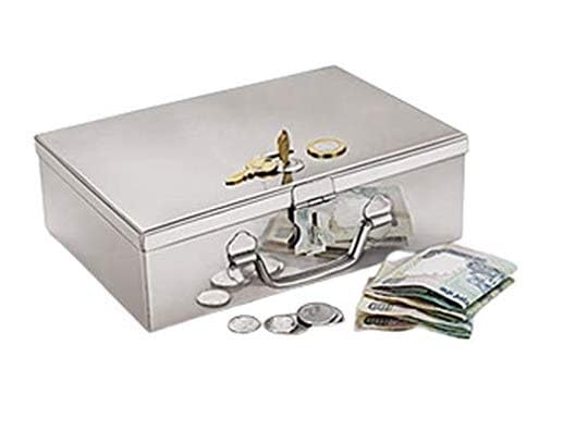 Generic Stainless Steel Storage Boxes, Cash Peti, Pooja Peti,Organizer, Vanity Box,Safe Locker Box Storage with Pre-Fitted Lock (7 Inch X 4 Inch X 2.5 Inch) This box Is small