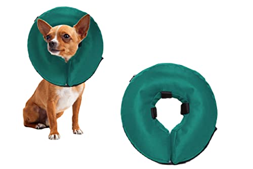 Image of ZenPet Protective Inflatable Recovery Collar for Dogs and Cats (Teal) - Soft Pet Cone Does Not Block Vision E-Collar - Designed to Prevent Pets from Touching Stitches, Wounds and Rashes (X-Small)