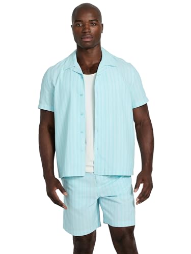 GUESS Mens Eco Fletcher Linen Shirt, Dazzle Aqua, Large