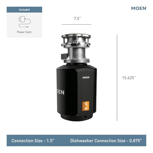 Image of Moen Host Series Garbage Disposal for Kitchen Sink with Power Cord, Control Activation, Sound Reduction, GXB75C