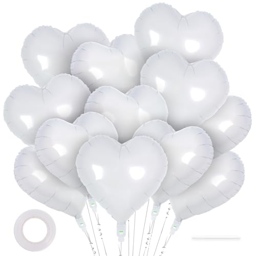 Image of 12 Pcs White Heart Balloons,18 Inch Heart Foil Balloons Love Balloon Valentine Balloon for Birthday Party Wedding Engagement Party Baby Shower Valentine Day Decorations