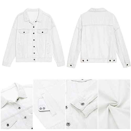 Luvamia Demin Jackets Woman's White Jacket Lightweight Denim Long Denim Jackets Women's Lightweight Jacket 80S Jackets For Women Denim Jacket For Girls Brilliant White Size X-Large #TOP4