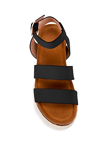 Eileency Womens Open Toe Buckle Ankle Strap Espadrille Casual Platform Wedge Sandal #TOP2