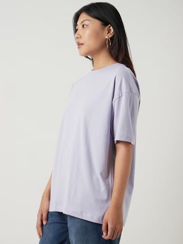 Image of Bewakoof Women's Solid Oversized Fit Half Sleeve Round Neck Cotton Jersey T-Shirt