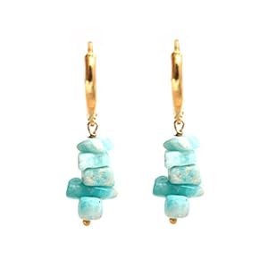 Gempires Natural Amazonite Chips Leverback Hoop Earring, Handmade Gemstone Jewelry, 14k Yellow Gold Plated, Earring For Women (Amazonite)