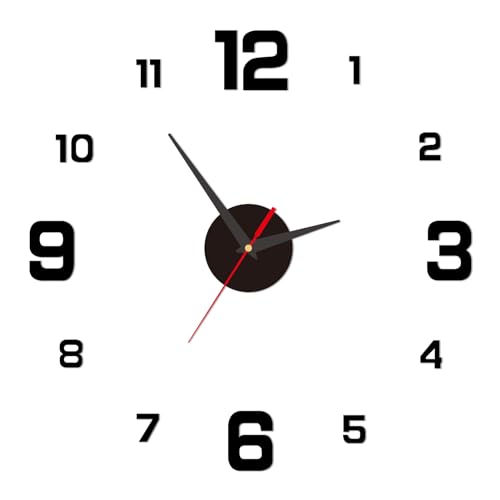 QDDfufu Reloj de Pared Silencioso y Adhesivo de 40 cm, Diseño Moderno Sin Marco, Ideal para Salón, Oficina, Dormitorio, Cocina, DIY con Números Adhesivos - Elegante Color Negro