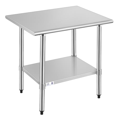 Image of ROCKPOINT Stainless Steel Table for Prep & Work 24x36 Inches, NSF Metal Commercial Kitchen Heavy Duty Table with Adjustable Under Shelf and Table Foot for Restaurant, Home and Hotel