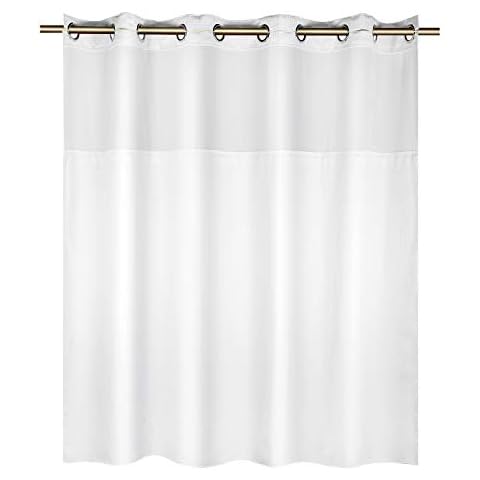 YQN No Hook Shower Curtain with Snap-in Fabric Liner Set, Thickening Waffle Weave Fabric Shower Curtains for Bathroom Hotel with Mesh Top Window, Waterproof & Machine Washable - White 74"X71" Cover