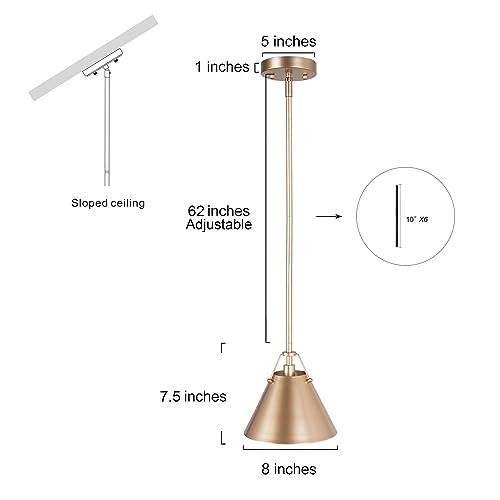 Image of KSANA Gold Pendant Light, Modern Cone Hanging Lighting Fixture for Kitchen Island, Hallway, Dining Room, Foyer and Bedroom