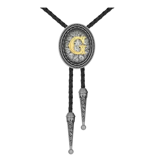 Image of HUABOLA CALYN Bolo tie for Men, Western Cowboy Golden Alphabet Initial Letter ABCDJMR to Y Costume Bolo ties Neckties