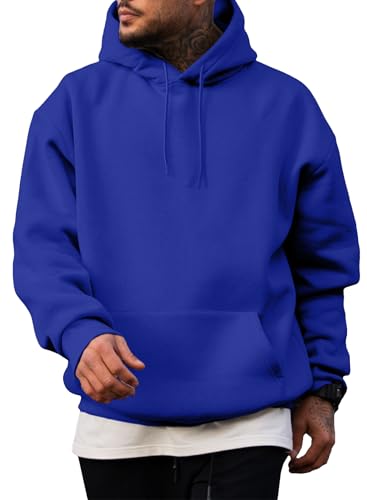 Image of JMIERR Mens Fleece Lined Hoodie Pullover Drawstring Pocket Winter Warm | Cozy fleece-lined pullover, adjustable drawstring hood, kangaroo pocket, regular fit, machine wash