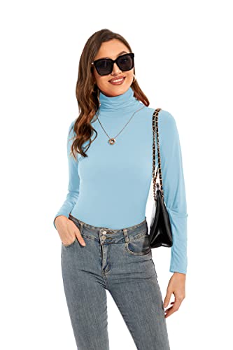 Image of Womens Long Sleeve Turtleneck T-Shirts Casual Lightweight Slim Fit Cozy Base Layer Top