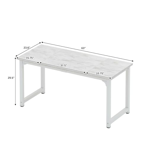 Image of NSdirect 63 inch Large Computer Desk,Modern Simple Style PC Table Office Desk Wide Workstation for Study Writing,Gaming and Home Office,Extra 1 inch Thicker Wooden Tabletop and Black Metal Frame,Stone White