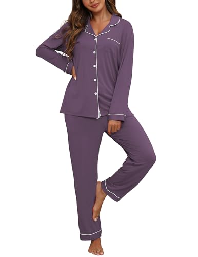 Image of ZMJ Womens Pajamas Sets 2 Piece Long Sleeve and Pant Pj Sets Button Up Sleepwear
