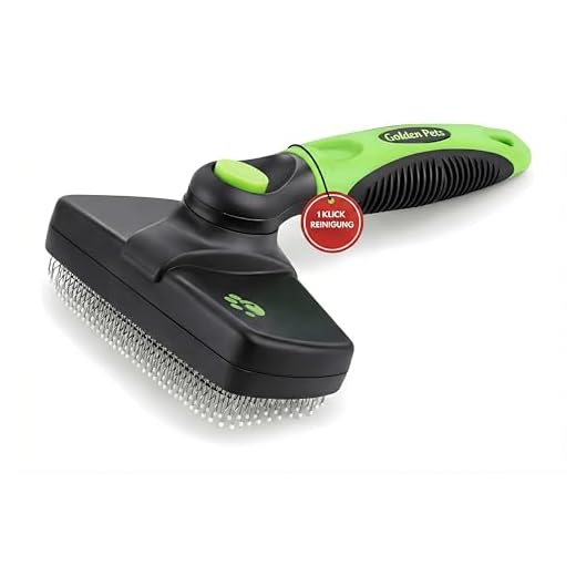 Golden Pets Selbstreinigende Hundebürste & Katzenbürste I Verbesserte Version I Kurz bis Langhaar geeignet I Kleine - große Tiere I Schnelle Reinigung I + Pflegehandbuch