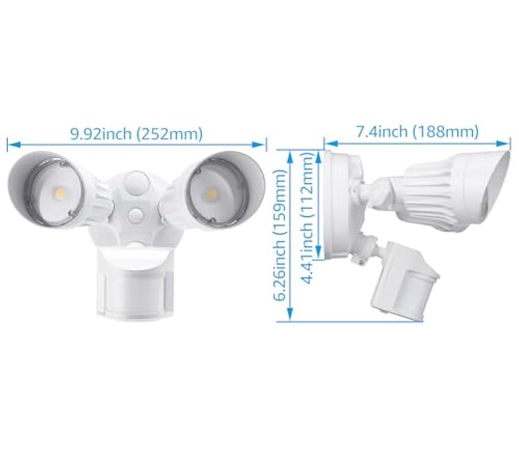LEONLITE COB LED Security Light, Motion Sensor Flood Lights Outdoor, Aluminum, 3 Modes Motion Detector+Dusk to Dawn+Switch Control, 100-277V, Adjustable 2-Head, IP65, 5000K Daylight, ETL, White