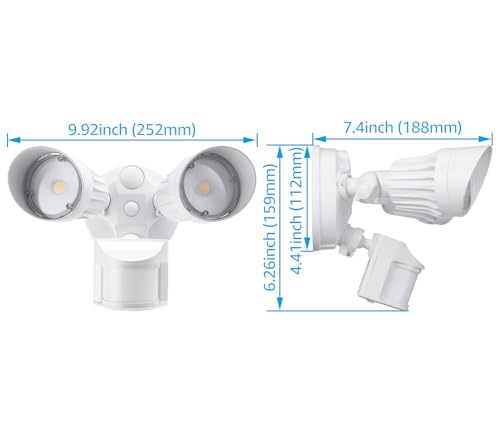 LEONLITE COB LED Security Light, Commercial Motion Sensor Flood Lights Outdoor, 3 Modes Motion Detector+Dusk to Dawn+Switch Control, 100-277V, Adjustable 2-Head, IP65, 5000K Daylight, ETL, White