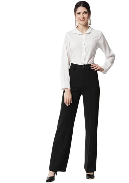 Women Relaxed Fit Bell Bottom Pants for Office Casual Daily Comfortable Wide Leg Trousers Soft Fabric Black M-picture-18