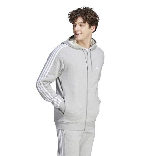 Image of adidas Essentials Men's Fleece 3-Stripes Full-Zip Hoodie Top with Hood