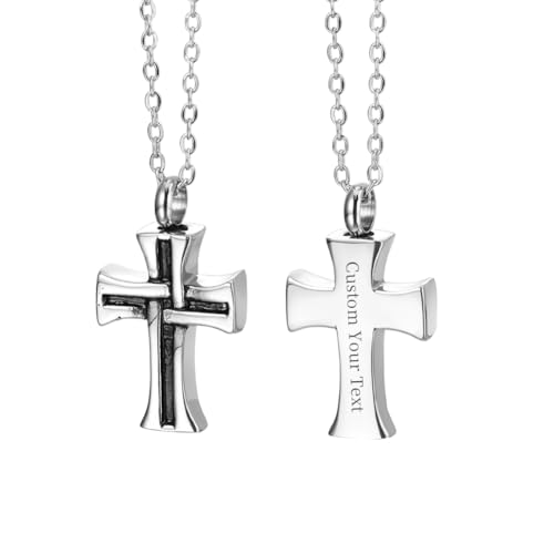 Personalized Perfume Urn Cross Pendant Necklace Picture Cross Urn Necklaces for Ashes Stainless Steel Memorial Jewelry for Ashes