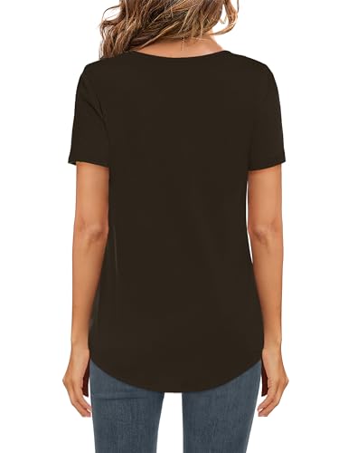 Image of Elesomo Womens T Shirts V Neck Summer Short /Long Sleeve Cotton Tops Tees