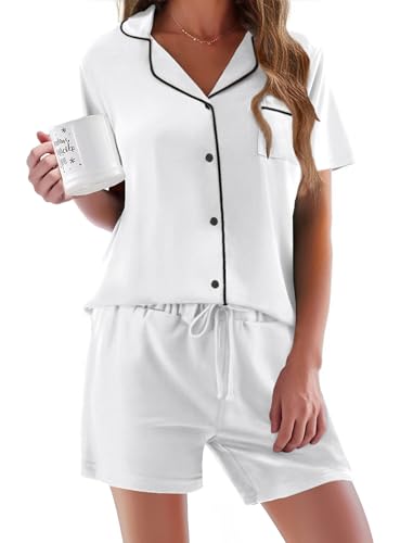 Image of Ekouaer Pajamas Set for Women Short Sleeve Sleepwear Button Down Pjs Soft 2 Piece Lounge Sets XS-XXXL