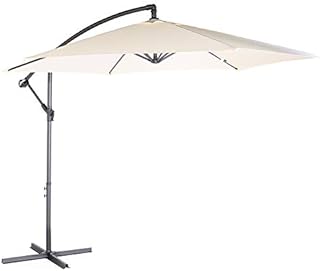 VonHaus Banana Parasol 3M  Cantilever Hanging Parasol Umbrella for Outdoor, Garden, Patio  Sun Shade Canopy with Hand Crank, Tilt & Rotate Function, UV30+ Protection, Air Vent, Steel Frame  Cream