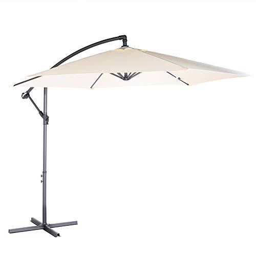 VonHaus Banana Parasol 3M – Cantilever Hanging Parasol Umbrella for Outdoor, Garden, Patio – Sun Shade Canopy with Hand Crank, Tilt & Rotate Function, UV30+ Protection, Air Vent, Steel Frame – Cream
