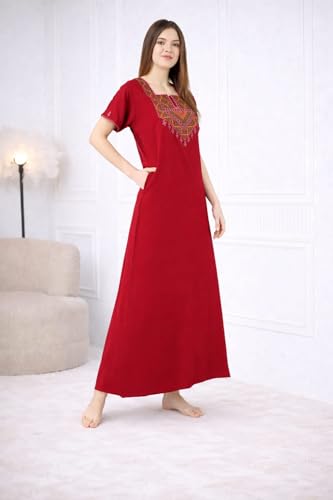 Image of Premium Women Embroidery Night Gown Lizzybizzy Cotton Nighty Maxi