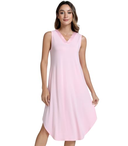 Image of NACHILA Women's Nightgowns-Viscose Made from Bamboo,Sleeveless Tank Night Gown Crew Neck Sleep Dress Cool Sleepshirts