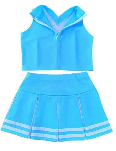 Total 2550 Little Girls' Kids Children Dress V-Neck Cheerleader Costume Uniform Cheerleading Outfit Halloween Lightblue/White (XXL / 14-16)