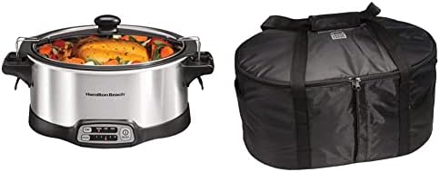 Hamilton Beach, Stay or Go Programmable Slow Cooker, Portable Stovetop Sear & Cook, 6 Quart, Lid Lock, Silver (33663) & Travel Case & Carrier Insulated Bag for 4, 5, 6, 7 & 8 Quart Slow Cookers,Black Hamilton Beach, Stay or Go Programmable Slow Cooker, Portable Stovetop Sear & Cook, 6 Quart, Lid Lock, Silver (33663) & Travel Case & Carrier Insulated Bag for 4, 5, 6, 7 & 8 Quart Slow Cookers,Black