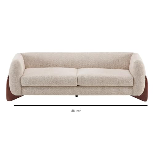 Image of Upholstered 3 Seater Sofa Three Seater Sofa with Wooden Legs for Living Room Hotels & Offices (4 Seater Boucle Beige)