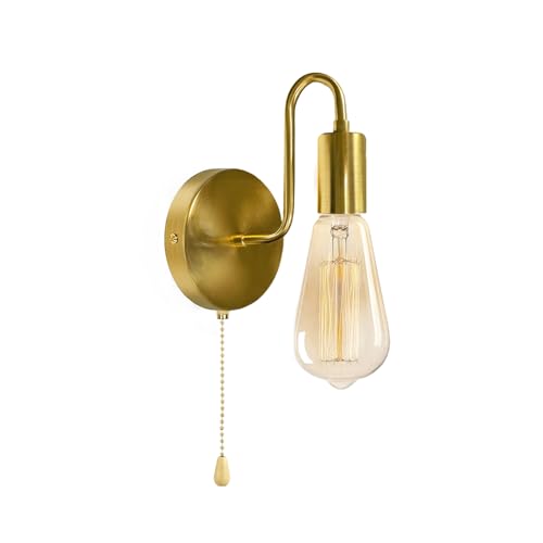 JZCDR Applique Murale Doré avec Interrupteur Intérieur E27 Lampe Murale Métal avec Tirette Vintage Luminaire Mural pour Couloir, Salon, Chambre à Coucher...