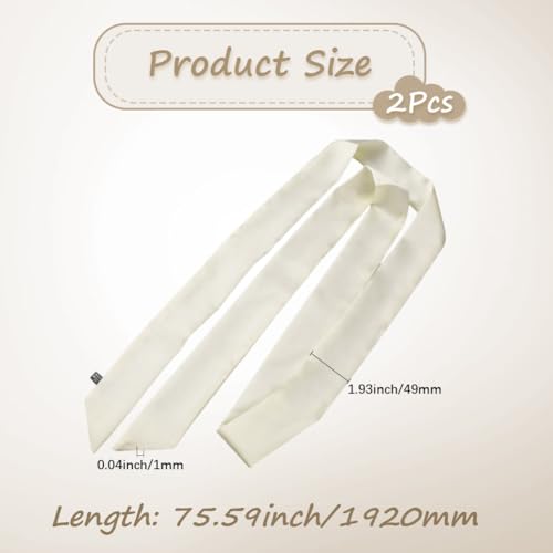 GORGECRAFT 2PCS 57.59×1.97 Inch Polyester Solid Color Long Neckerchief Silk Skinny Satin Scarf Handbag Handle Wrap Ribbon Necktie Scarf Belt Hair Headband for Women Lady (Floral White)2