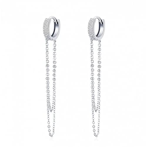Boucles d'oreilles créoles longues argentées en oxyde de zirconium
