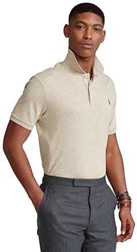 Image of POLO RALPH LAUREN Men's Short Sleeve Knit Pima Polo, Tuscan Beige Heather With the Signature Multi-colored Pony, X-Large