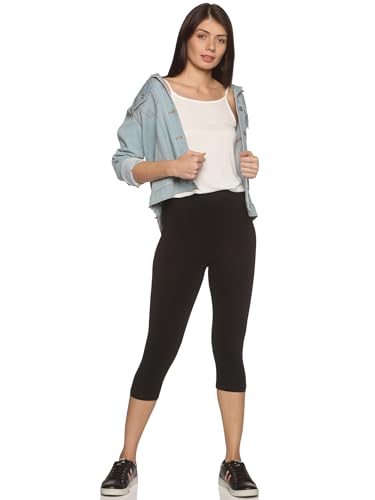 Image of OUTFLITS Women's Knee-Length Cotton Spandex Essential Capri Stretchy Leggings |Small - 2XL Adult |Yoga Leggings, Workout, Gym, Running 3 /4th Leggings for Women(OFLLC)