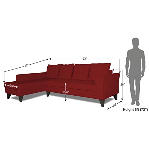 Image of Adorn India Maddox Tufted L Shape 6 Seater Sofa Set LHS (Maroon) (3 Year Warranty)