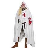 Medieval Crusader Tunic & Hooded Cape Set – 100% Cotton Knight Costume with Crusader Cross | Templar Knight Surcoat Halloween Costume | LARP, Renaissance Faire & Cosplay (Templar - Red, L/XL)