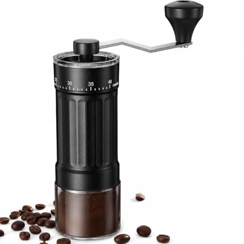 Image of Ash & Roh Manual Coffee Grinder with 40 Adjustable Grind Settings, Conical Ceramic Burr, Hand Crank Bean Mill with Glass Jar for Espresso, French Press & Travel