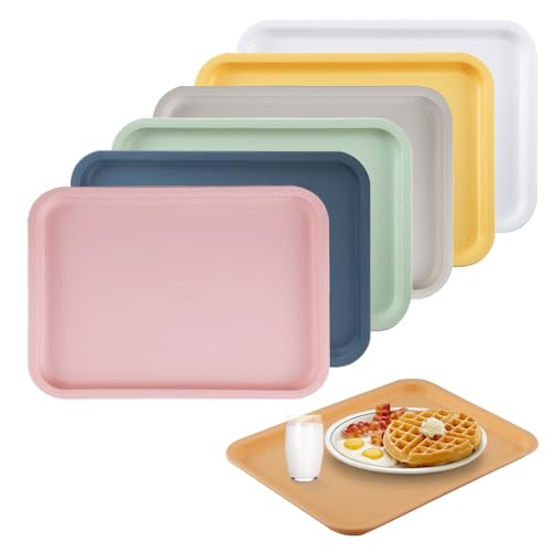 Hocadrv 6 Pièces Plateau de Service Plastique Rectangulaire Réutilisable, Plateau Repas, Plateau Service Alimentaire Plats Para Cuisines, Salons, Cafés, Boulangerie, Durables Plateau Antidérapant