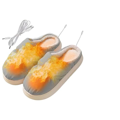 KENANLAN Electric Heated Slippers,Heated Foot Slipper,Foot Warmer,Winter Cold Weather Slippers Shoes,Non Slip USB Heating Shoes, for Indoor Home Women Men (Grey)