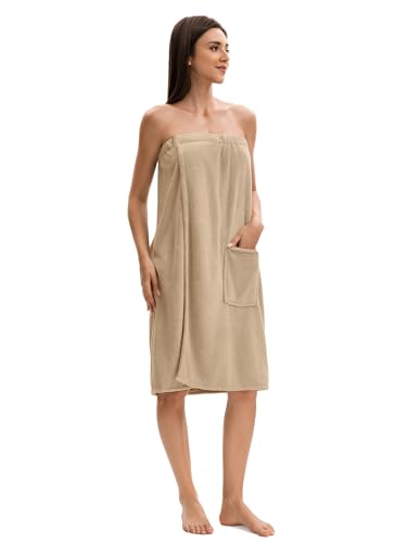 Image of Towel Wrap For Women After Shower,Plush Bath Robe Female,Sauna Spa Wrap Around Towels With Pockets
