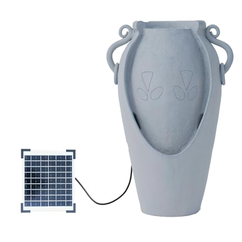 Image of XBrand 34 inch Solar Pot Fountain, Amphora-Inspired Design, Outdoor Water Fountain, Polyresin, Gray