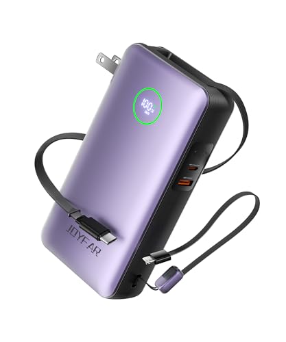 Image of Portable Charger Power Bank - Laptop Battery Pack 65W AC Plug GaN 25000mAh Built in Cable USB C Phone Fast Charging Compatible with iPhone 16 15 14 13 12 11 X iPad MacBook Samsung (Purple)