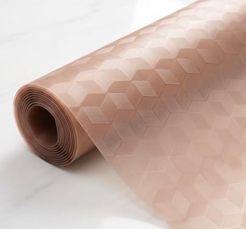 Image of Dribble EVA Shelf Liner Mat 45x500cm Roll, Non Slip Drawer & Cabinet Liner for Kitchen, Waterproof Oilproof Washable Fridge Mat, Anti Skid Cupboard Wardrobe Multipurpose Mat (Brown)